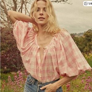 Doen Pink and White Checkered Top